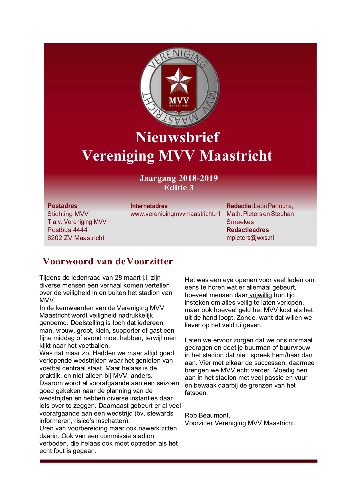Nieuwsbrief Vereniging MVV 18 19 3