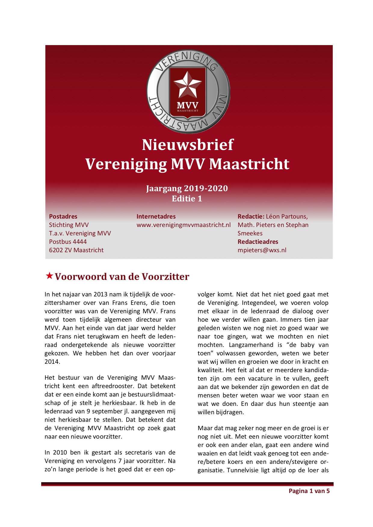 Nieuwsbrief Vereniging MVV 19 20 1